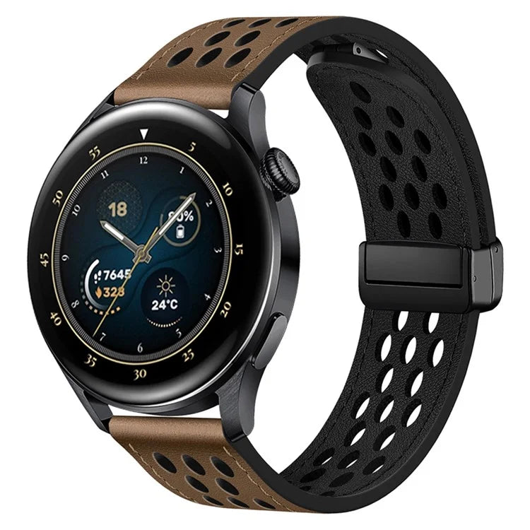 For Huawei Watch GT 4 46mm / 4 Pro / Samsung Galaxy Watch3 / Watch 4 Band Hollow-Out 22mm Leather Watch Strap