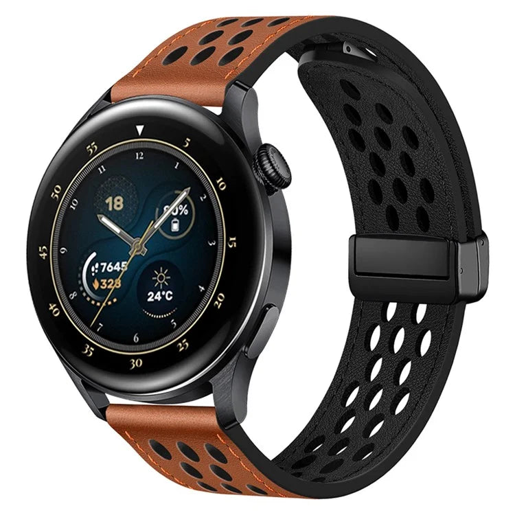 For Huawei Watch GT 4 46mm / 4 Pro / Samsung Galaxy Watch3 / Watch 4 Band Hollow-Out 22mm Leather Watch Strap