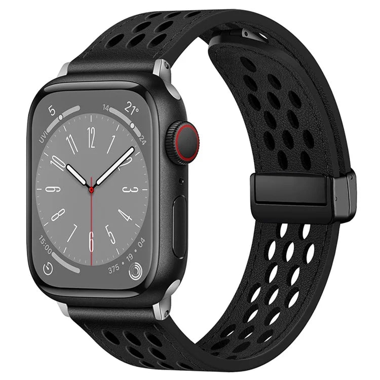 For Apple Watch Ultra 2 Ultra 49mm / Series 9 8 7 45mm / 6 5 4 SE (2023) SE (2022) SE 44mm / 3 2 1 42mm Breathable Strap Leather Watch Band
