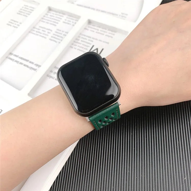 For Apple Watch Ultra 2 Ultra 49mm / Series 9 8 7 45mm / 6 5 4 SE (2023) SE (2022) SE 44mm / 3 2 1 42mm Breathable Strap Leather Watch Band