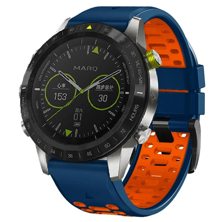 For Garmin Fenix 7 / 7 Pro Silicone Watch Strap 22mm Dual Color Band with 3 Rows Holes