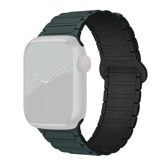 For Apple Watch Series 9 8 7 41mm  /  6 5 4 SE (2022) SE (2023) SE 40mm  /  3 2 1 38mm Watchband Soft Silicone Magnetic Strapish Green / Black