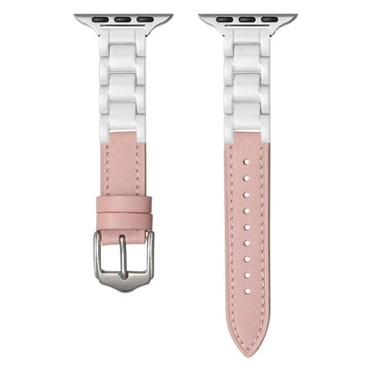 For Apple Watch Ultra 2 Ultra 49mm  /  Series 9 8 7 45mm  /  6 5 4 SE (2023) SE (2022) SE 44mm  /  3 2 1 42mm Ceramic+Leather Strap