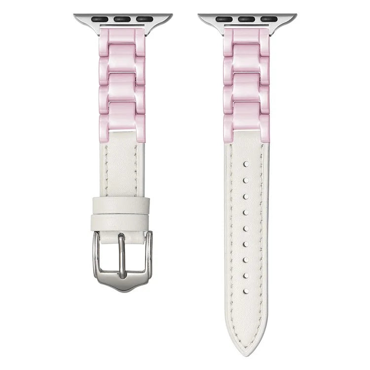 For Apple Watch Ultra 2 Ultra 49mm  /  Series 9 8 7 45mm  /  6 5 4 SE (2023) SE (2022) SE 44mm  /  3 2 1 42mm Ceramic+Leather Strap