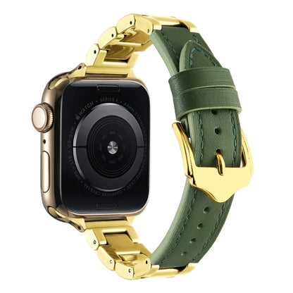 For Apple Watch Ultra 2 Ultra 49mm  /  Series 9 8 7 45mm  /  6 5 4 SE (2023) SE (2022) SE 44mm  /  3 2 1 42mm Ceramic+Leather Strap