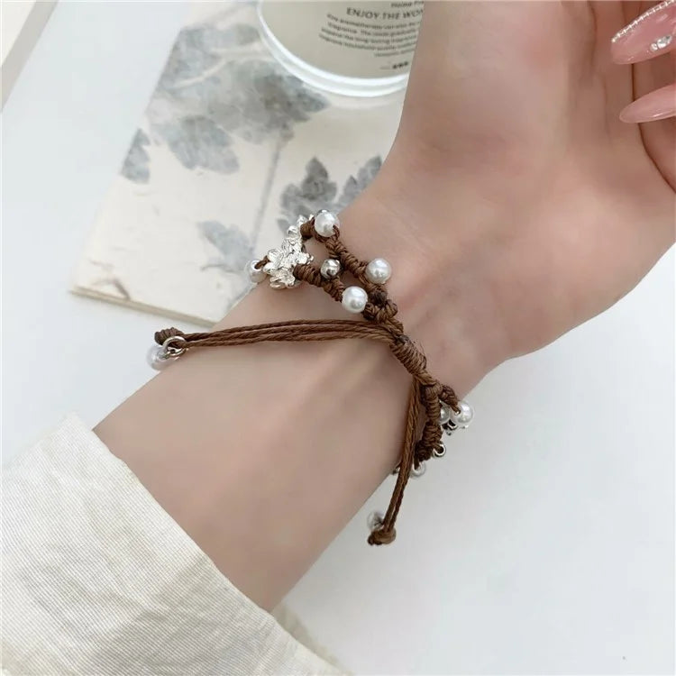 Nylon Rope Strap for Apple Watch Ultra 2 Ultra 49mm / 9 8 7 45mm / 6 5 4 SE (2023) SE (2022) SE 44mm / 3 2 1 42mm Lotus Pearl Decor Bracelet