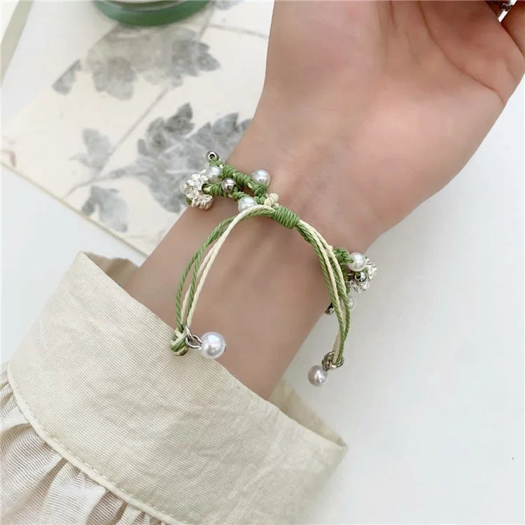 Nylon Rope Strap for Apple Watch Ultra 2 Ultra 49mm / 9 8 7 45mm / 6 5 4 SE (2023) SE (2022) SE 44mm / 3 2 1 42mm Lotus Pearl Decor Bracelet