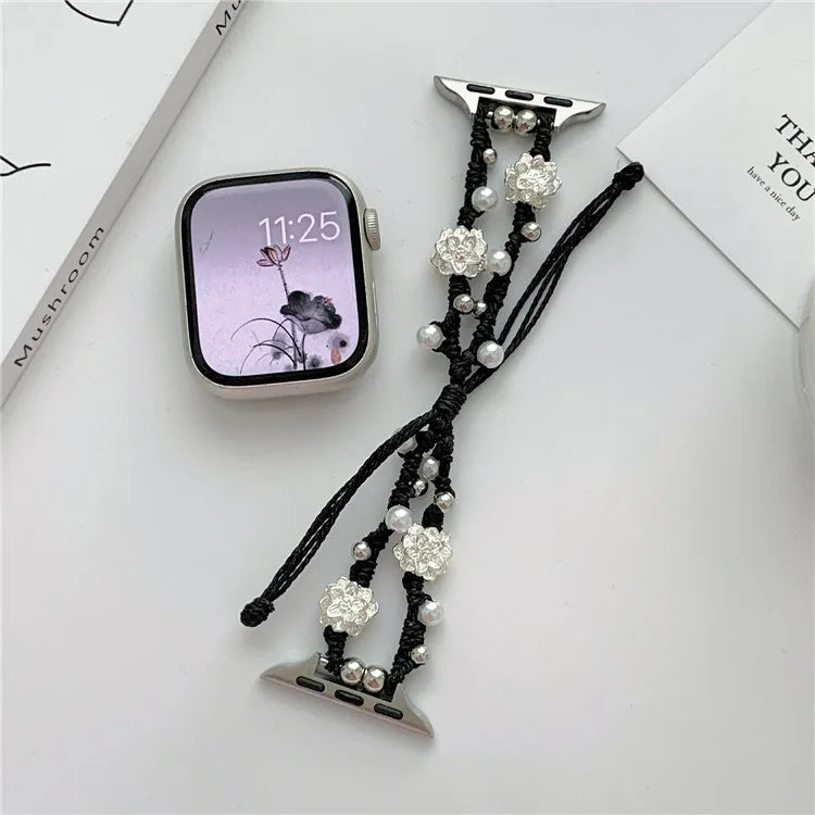 For Apple Watch Series 9 8 7 41mm / 6 5 4 SE (2022) SE (2023) SE 40mm / 3 2 1 38mm Lotus Pearl Decor Watch Strap