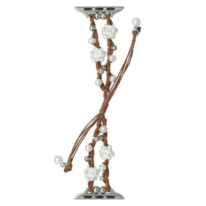 For Apple Watch Series 9 8 7 41mm / 6 5 4 SE (2022) SE (2023) SE 40mm / 3 2 1 38mm Lotus Pearl Decor Watch Strap