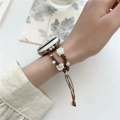 For Apple Watch Series 9 8 7 41mm / 6 5 4 SE (2022) SE (2023) SE 40mm / 3 2 1 38mm Lotus Pearl Decor Watch Strap