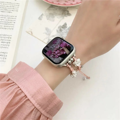 For Apple Watch Series 9 8 7 41mm / 6 5 4 SE (2022) SE (2023) SE 40mm / 3 2 1 38mm Lotus Pearl Decor Watch Strap