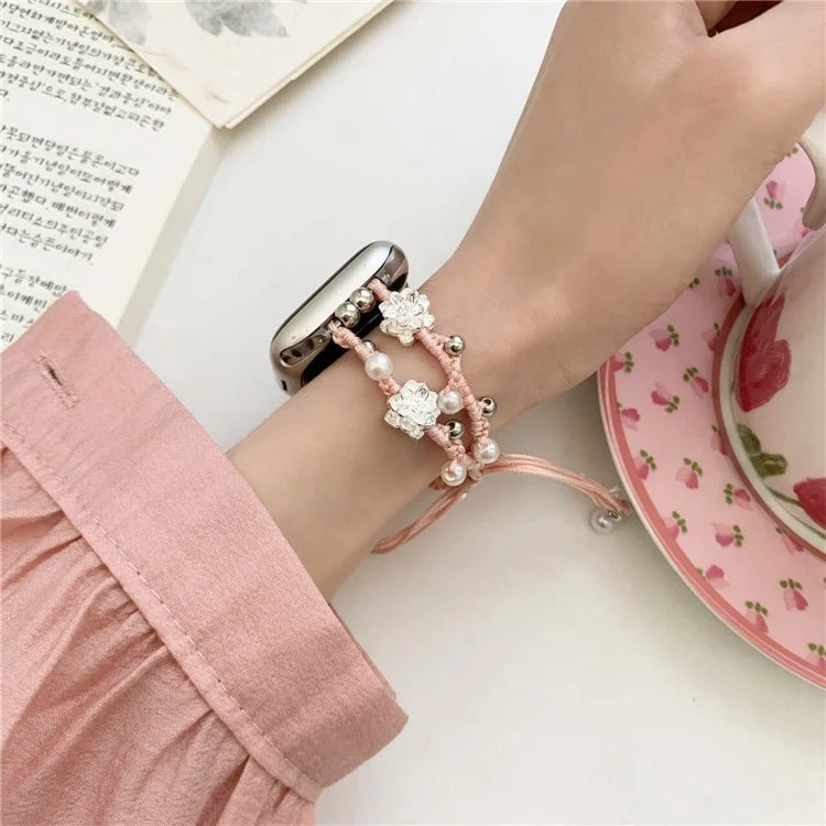 For Apple Watch Series 9 8 7 41mm / 6 5 4 SE (2022) SE (2023) SE 40mm / 3 2 1 38mm Lotus Pearl Decor Watch Strap