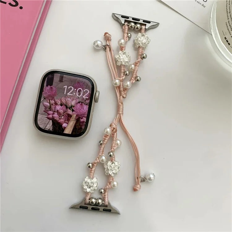 For Apple Watch Series 9 8 7 41mm / 6 5 4 SE (2022) SE (2023) SE 40mm / 3 2 1 38mm Lotus Pearl Decor Watch Strap
