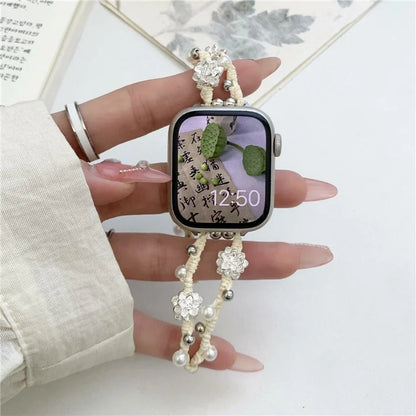 For Apple Watch Series 9 8 7 41mm / 6 5 4 SE (2022) SE (2023) SE 40mm / 3 2 1 38mm Lotus Pearl Decor Watch Strap