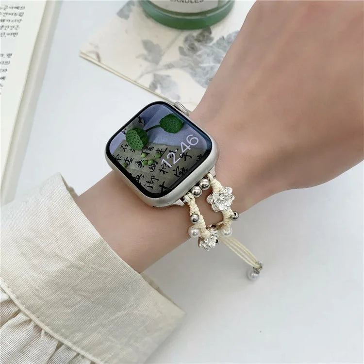For Apple Watch Series 9 8 7 41mm / 6 5 4 SE (2022) SE (2023) SE 40mm / 3 2 1 38mm Lotus Pearl Decor Watch Strap