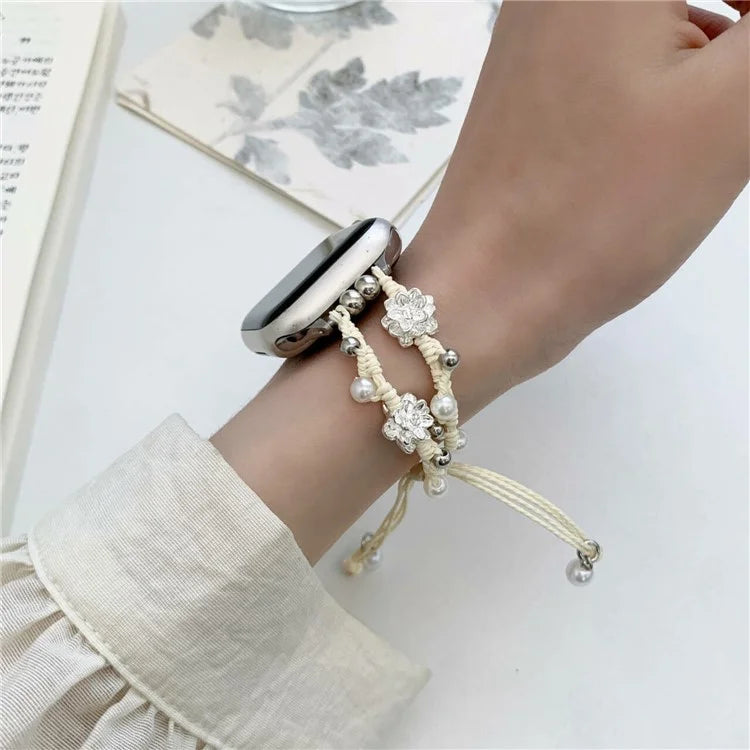 For Apple Watch Series 9 8 7 41mm / 6 5 4 SE (2022) SE (2023) SE 40mm / 3 2 1 38mm Lotus Pearl Decor Watch Strap