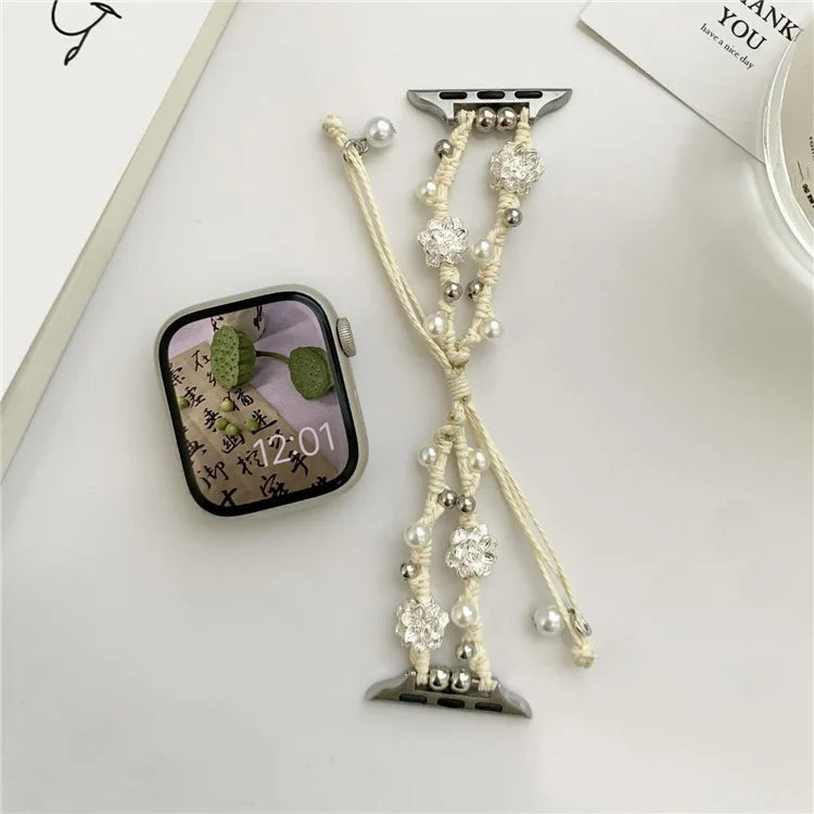 For Apple Watch Series 9 8 7 41mm / 6 5 4 SE (2022) SE (2023) SE 40mm / 3 2 1 38mm Lotus Pearl Decor Watch Strap