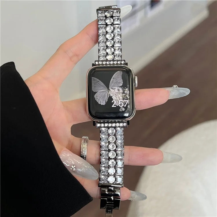 For Apple Watch Series 9 8 7 41mm  /  6 5 4 SE (2022) SE (2023) SE 40mm  /  3 2 1 38mm Wrist Watch Band Rhinestone Metal Strap