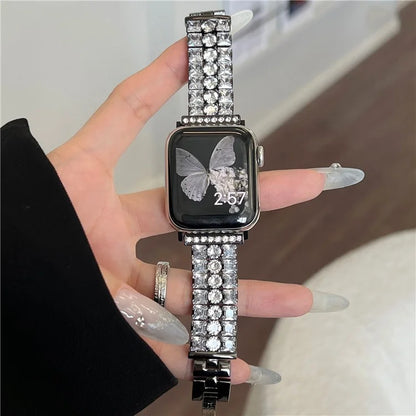 For Apple Watch Series 9 8 7 41mm  /  6 5 4 SE (2022) SE (2023) SE 40mm  /  3 2 1 38mm Wrist Watch Band Rhinestone Metal Strap
