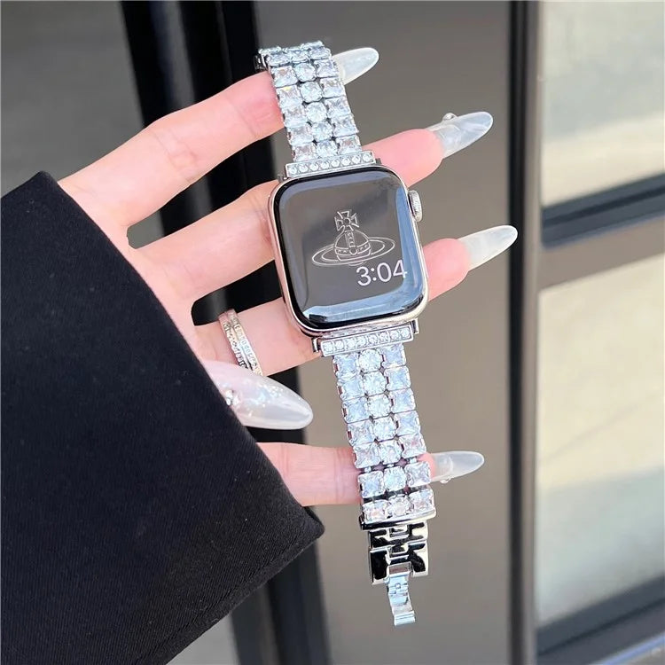 For Apple Watch Series 9 8 7 41mm  /  6 5 4 SE (2022) SE (2023) SE 40mm  /  3 2 1 38mm Wrist Watch Band Rhinestone Metal Strap