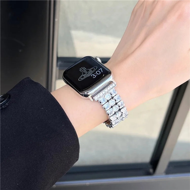 For Apple Watch Series 9 8 7 41mm  /  6 5 4 SE (2022) SE (2023) SE 40mm  /  3 2 1 38mm Wrist Watch Band Rhinestone Metal Strap
