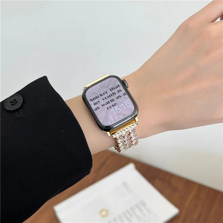 For Apple Watch Series 9 8 7 41mm  /  6 5 4 SE (2022) SE (2023) SE 40mm  /  3 2 1 38mm Wrist Watch Band Rhinestone Metal Strap