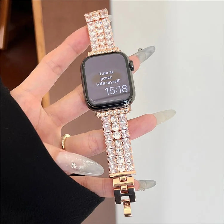 For Apple Watch Series 9 8 7 41mm  /  6 5 4 SE (2022) SE (2023) SE 40mm  /  3 2 1 38mm Wrist Watch Band Rhinestone Metal Strap
