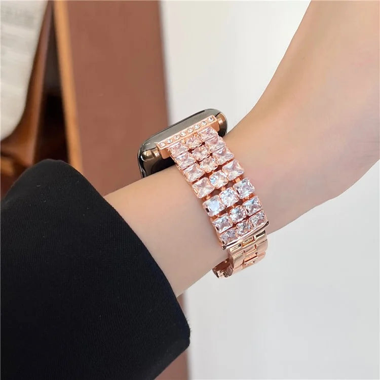 For Apple Watch Series 9 8 7 41mm  /  6 5 4 SE (2022) SE (2023) SE 40mm  /  3 2 1 38mm Wrist Watch Band Rhinestone Metal Strap