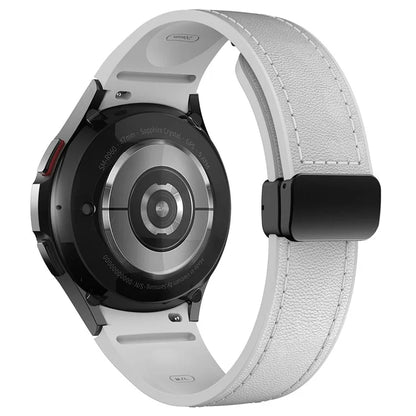 For Samsung Watch FE 40mm / Watch4 Classic Active / Watch 5 / Watch6 Classic Silicone+Leather Band Smartwatch Strap