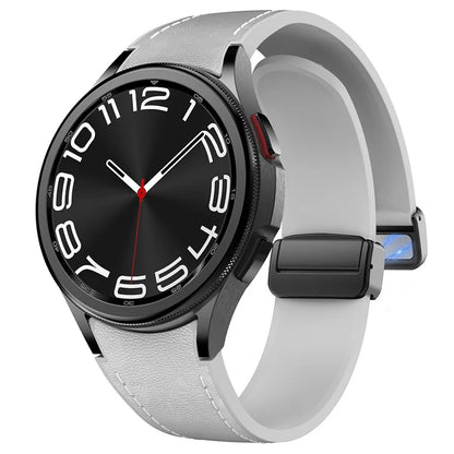 For Samsung Watch FE 40mm / Watch4 Classic Active / Watch 5 / Watch6 Classic Silicone+Leather Band Smartwatch Strap