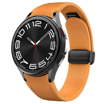 For Samsung Watch FE 40mm / Watch4 Classic Active / Watch 5 / Watch6 Classic Silicone+Leather Band Smartwatch Strap
