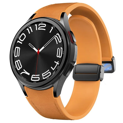 For Samsung Watch FE 40mm / Watch4 Classic Active / Watch 5 / Watch6 Classic Silicone+Leather Band Smartwatch Strap
