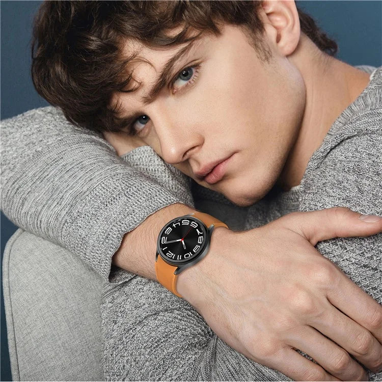 For Samsung Watch FE 40mm / Watch4 Classic Active / Watch 5 / Watch6 Classic Silicone+Leather Band Smartwatch Strap