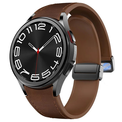 For Samsung Watch FE 40mm / Watch4 Classic Active / Watch 5 / Watch6 Classic Silicone+Leather Band Smartwatch Strap