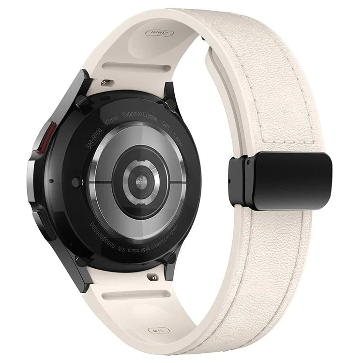 For Samsung Watch FE 40mm / Watch4 Classic Active / Watch 5 / Watch6 Classic Silicone+Leather Band Smartwatch Strap
