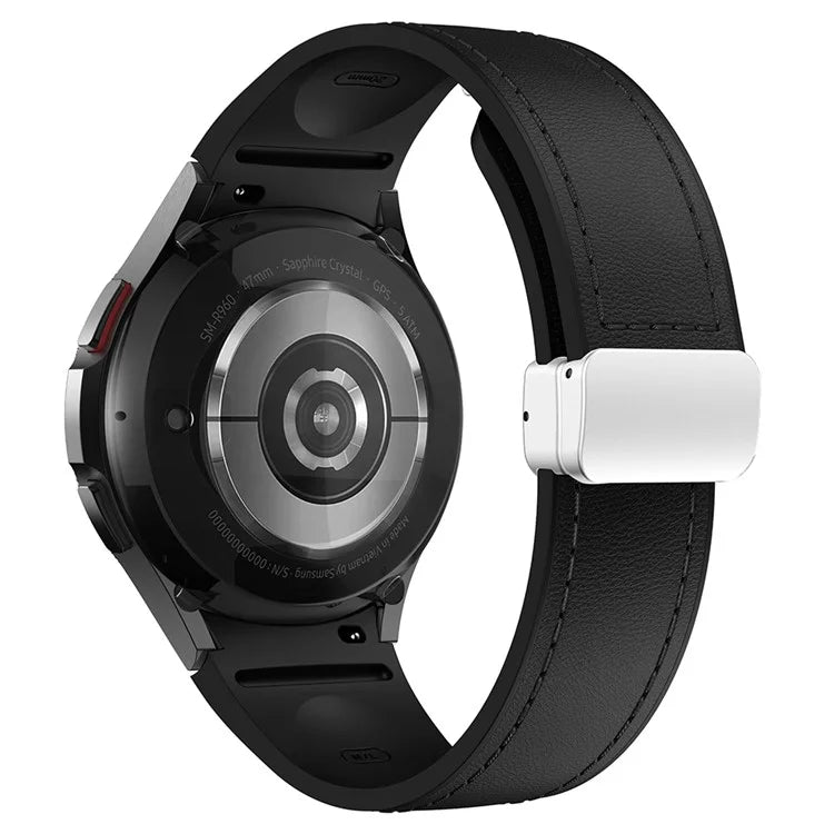 For Samsung Watch FE 40mm / Watch4 Classic Active / Watch 5 / Watch6 Classic Silicone+Leather Band Smartwatch Strap