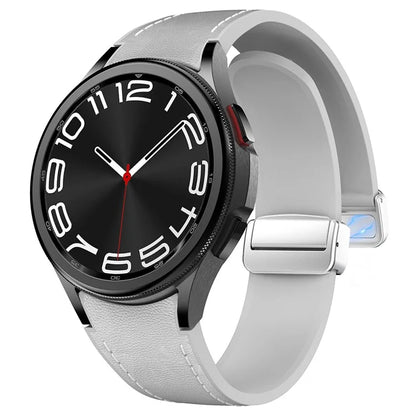 For Samsung Watch FE 40mm / Watch4 Classic Active / Watch 5 / Watch6 Classic Silicone+Leather Band Smartwatch Strap