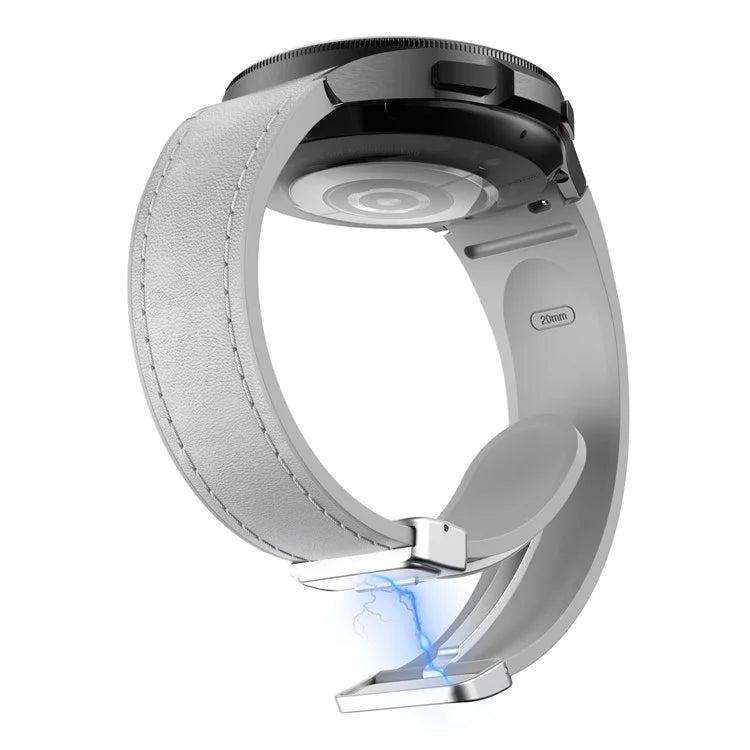 For Samsung Watch FE 40mm / Watch4 Classic Active / Watch 5 / Watch6 Classic Silicone+Leather Band Smartwatch Strap