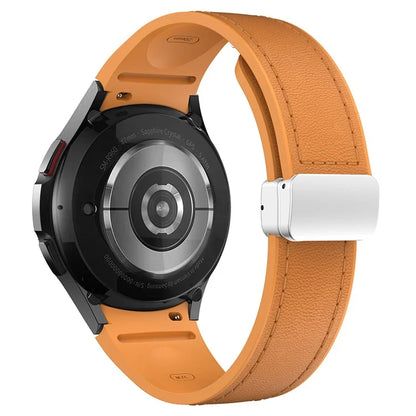 For Samsung Watch FE 40mm / Watch4 Classic Active / Watch 5 / Watch6 Classic Silicone+Leather Band Smartwatch Strap