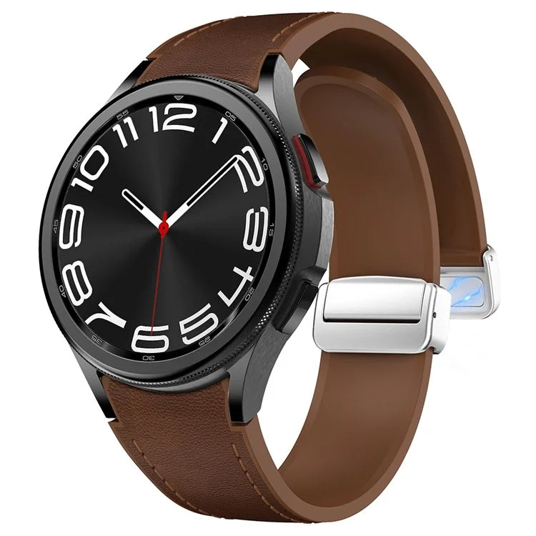 For Samsung Watch FE 40mm / Watch4 Classic Active / Watch 5 / Watch6 Classic Silicone+Leather Band Smartwatch Strap