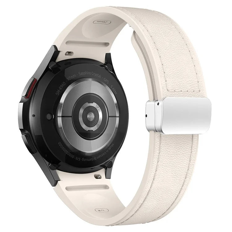 For Samsung Watch FE 40mm / Watch4 Classic Active / Watch 5 / Watch6 Classic Silicone+Leather Band Smartwatch Strap