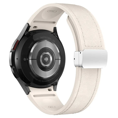 For Samsung Watch FE 40mm / Watch4 Classic Active / Watch 5 / Watch6 Classic Silicone+Leather Band Smartwatch Strap