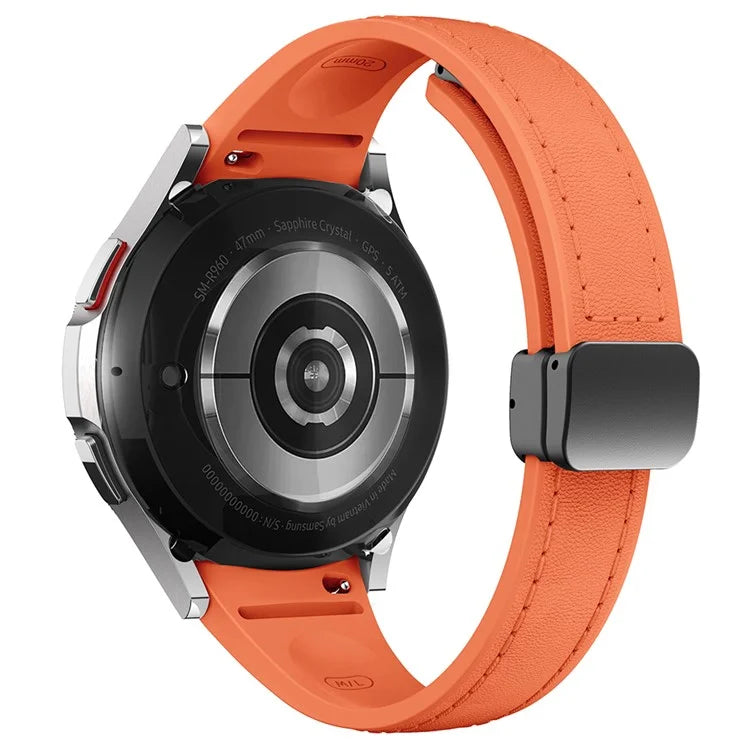 For Samsung Watch FE 40mm / Watch4 Classic Active / Watch 5 / Watch6 Classic Magnetic Buckle Leather+Silicone Strap