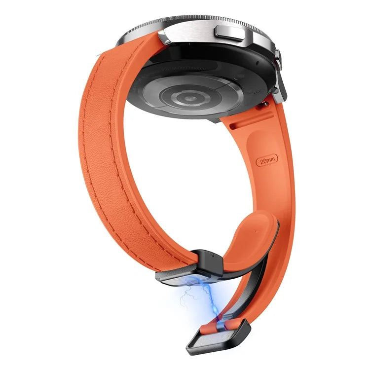 For Samsung Watch FE 40mm / Watch4 Classic Active / Watch 5 / Watch6 Classic Magnetic Buckle Leather+Silicone Strap