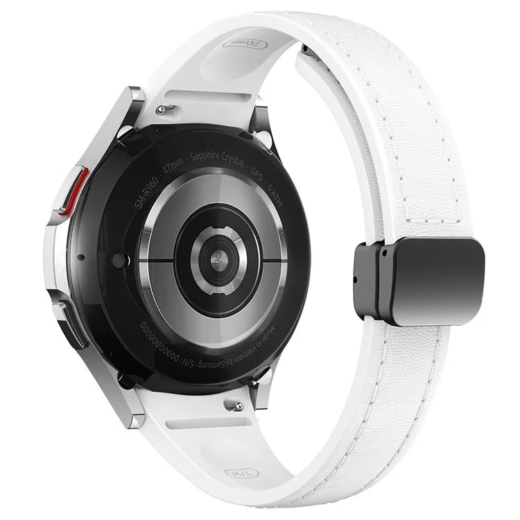 For Samsung Watch FE 40mm / Watch4 Classic Active / Watch 5 / Watch6 Classic Magnetic Buckle Leather+Silicone Strap