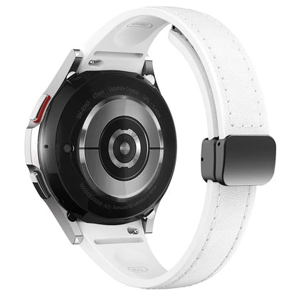 For Samsung Watch FE 40mm / Watch4 Classic Active / Watch 5 / Watch6 Classic Magnetic Buckle Leather+Silicone Strap