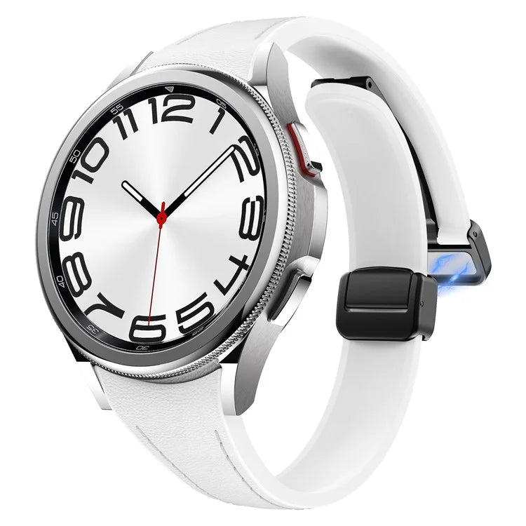 For Samsung Watch FE 40mm / Watch4 Classic Active / Watch 5 / Watch6 Classic Magnetic Buckle Leather+Silicone Strap