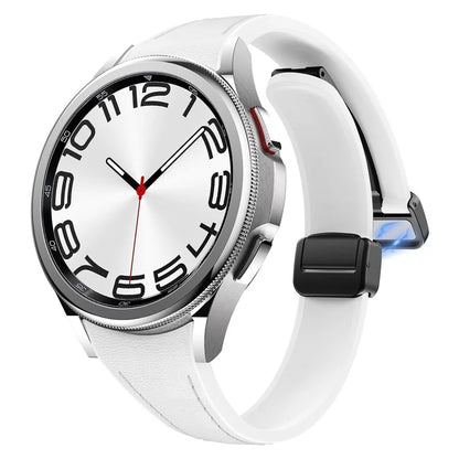 For Samsung Watch FE 40mm / Watch4 Classic Active / Watch 5 / Watch6 Classic Magnetic Buckle Leather+Silicone Strap