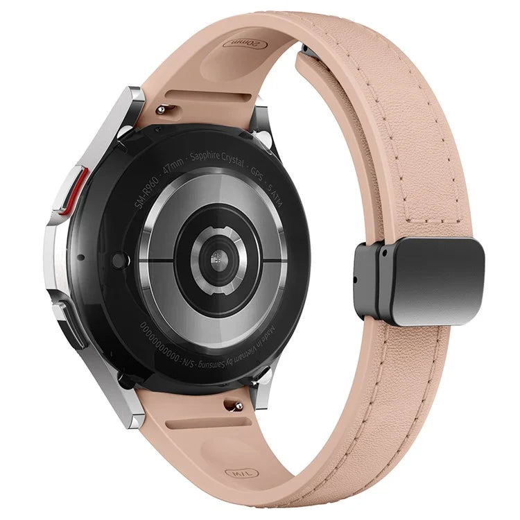 For Samsung Watch FE 40mm / Watch4 Classic Active / Watch 5 / Watch6 Classic Magnetic Buckle Leather+Silicone Strap