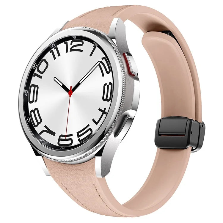 For Samsung Watch FE 40mm / Watch4 Classic Active / Watch 5 / Watch6 Classic Magnetic Buckle Leather+Silicone Strap